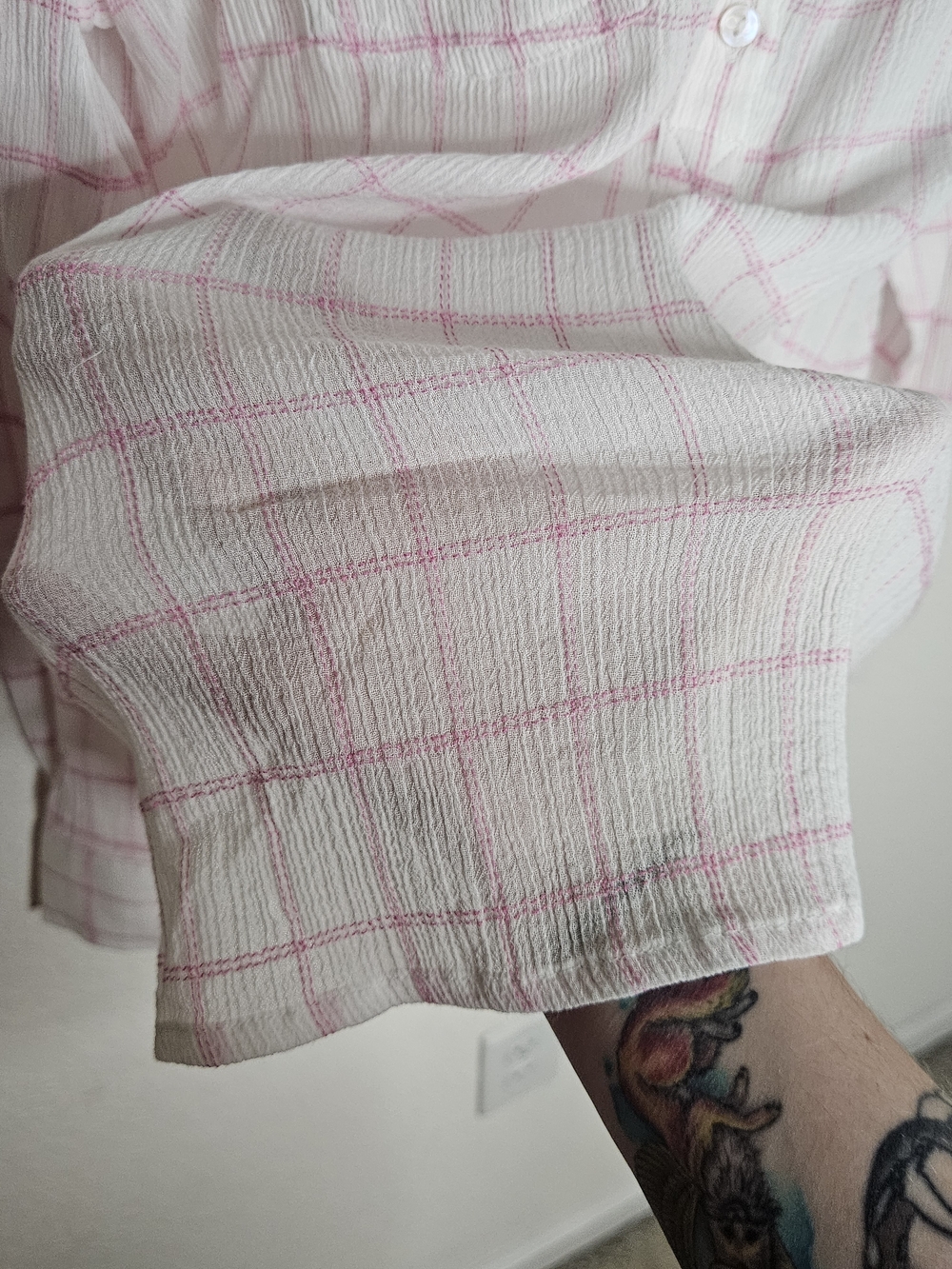 Carve Designs Gauze Plaid Top Small Pink White Lightweight Beachy Blouse - Picture 6 of 8
